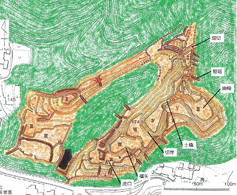 久々利城跡概要図