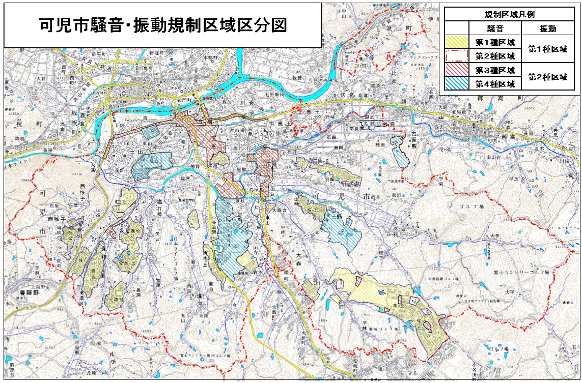 可児市における騒音振動の規制区域の地図
