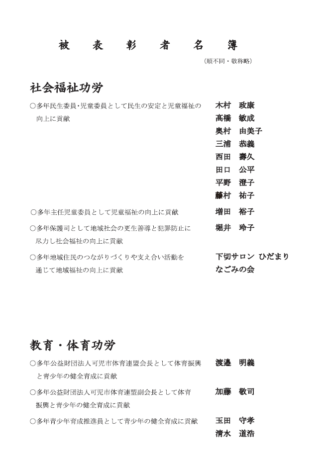 被表彰者名簿１