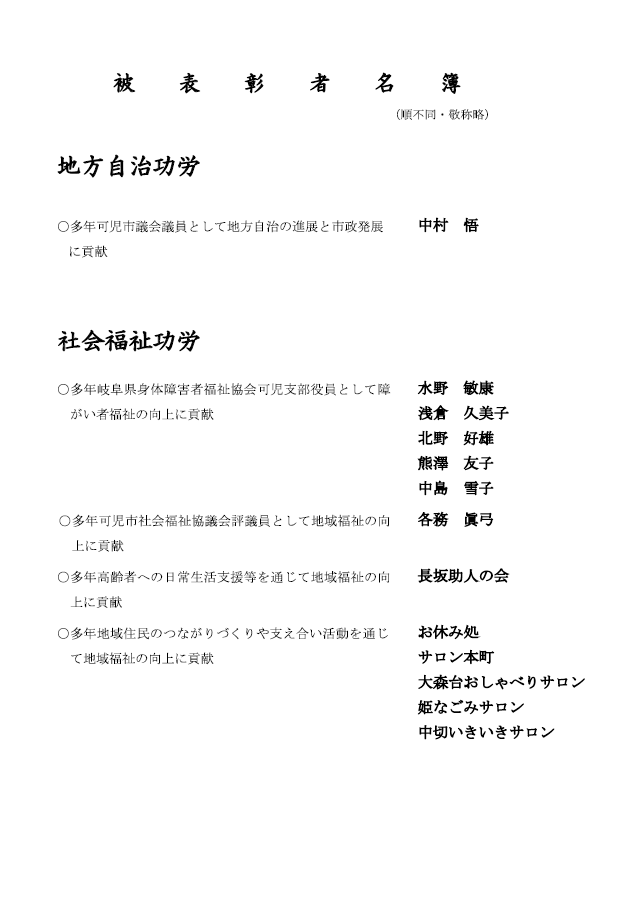 被表彰者名簿１