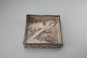 色絵樵便図四方飾皿